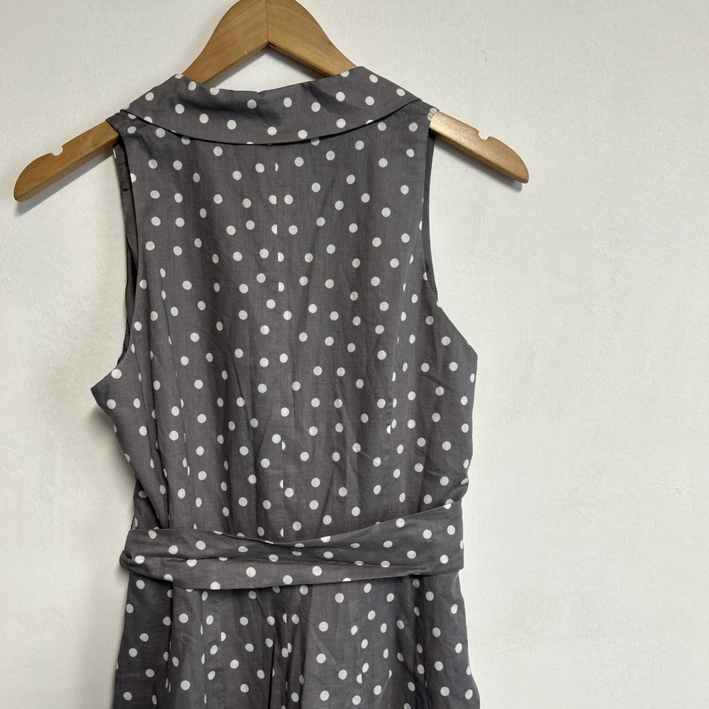 Evan Picone Women's 10 Gray White Polka Dot Dress Belted Sleeveless Collar Zip‎ - Picture 7 of 16